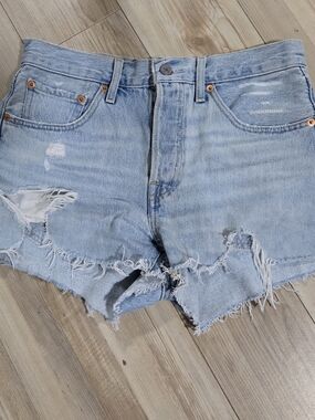 Levi's 501 Light Blue Distressed Cutoff Denim Shorts
